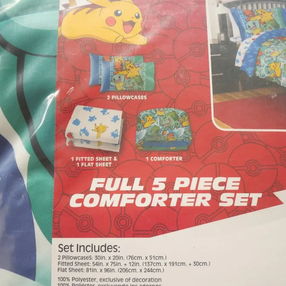 NEW Pokemon 5 Piece Full Double Bedding Set Comforter + Sheets + 2 Pillowcases